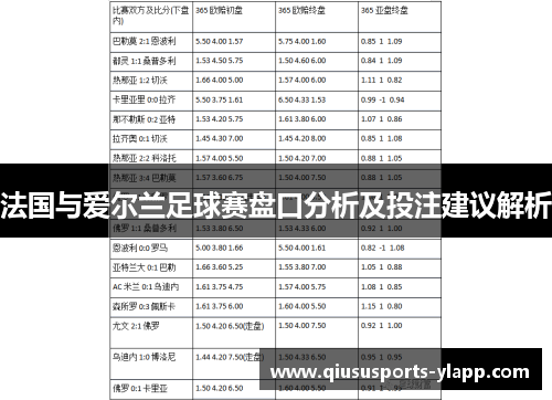 法国与爱尔兰足球赛盘口分析及投注建议解析